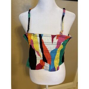 A New Day XL Colorful Print Smocked Tube Top Sleeveless Crop Top